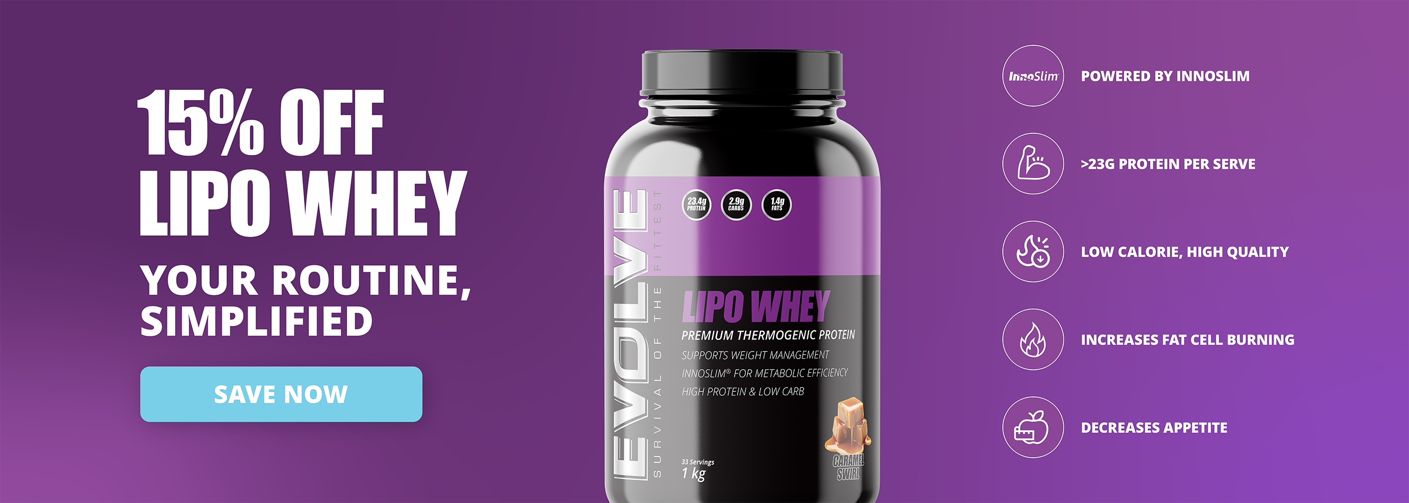 15% OFF Evolve Lipo Whey